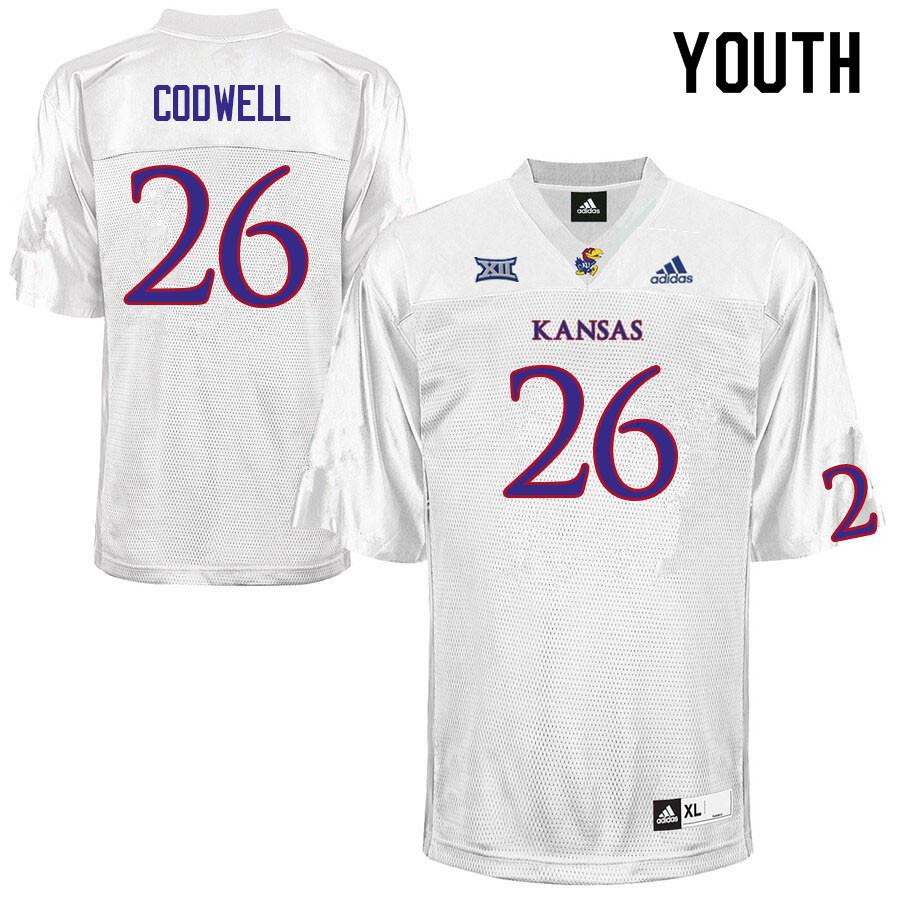 Youth #26 Jack Codwell Kansas Jayhawks College Football Jerseys Sale-White - Click Image to Close